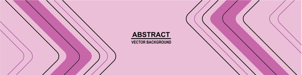 abstract wide horizontal banner with pink and black lines, arrows and angles. Light modern sporty bright futuristic abstract background. Wide vector illustration. Pink background.