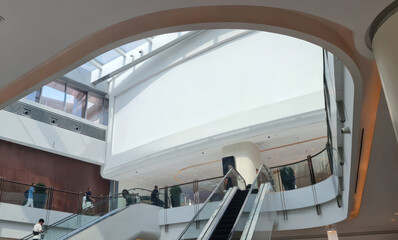 public shopping center mall or business center high big advertisement frame board space as empty blank white mockup signboard with copy space area for sale and offers advertisements