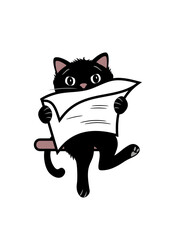 Funny black cat reading newspaper