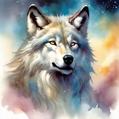 wolf’s head with a colorful background,generative Ai.