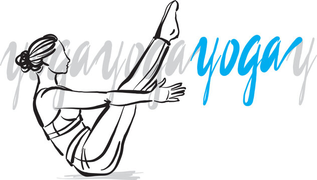 pretty woman 5 yoga workout fitness pose relaxing lettering vector illustration