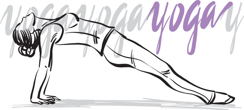 pretty woman 3 yoga workout fitness pose relaxing lettering vector illustration