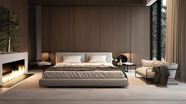 luxury bedroom interior minimal decor loft, generative ai