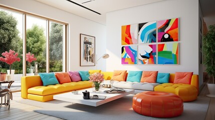 modern living room bright colors, generative ai