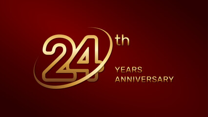 24th anniversary logo design in gold color isolated on a red background, logo vector illustration