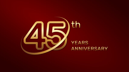 45th anniversary logo design in gold color isolated on a red background, logo vector illustration