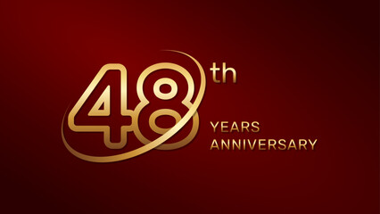 48th anniversary logo design in gold color isolated on a red background, logo vector illustration