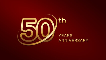 50th anniversary logo design in gold color isolated on a red background, logo vector illustration
