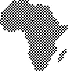 Africa continent map country from checkered black and white square grid pattern
