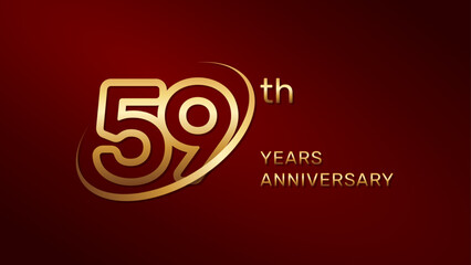 59th anniversary logo design in gold color isolated on a red background, logo vector illustration