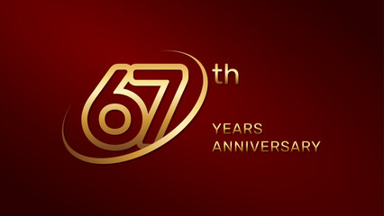67th anniversary logo design in gold color isolated on a red background, logo vector illustration