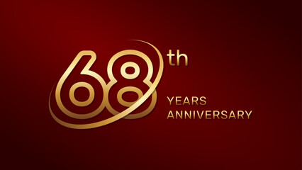 68th anniversary logo design in gold color isolated on a red background, logo vector illustration