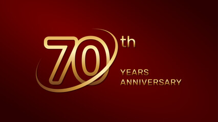 70th anniversary logo design in gold color isolated on a red background, logo vector illustration