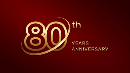 80th anniversary logo design in gold color isolated on a red background, logo vector illustration
