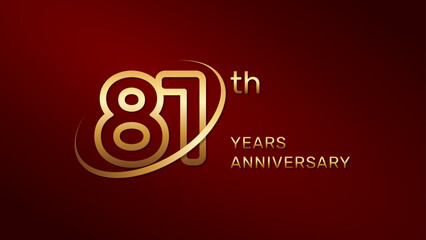81th anniversary logo design in gold color isolated on a red background, logo vector illustration