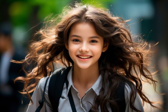 A glimpse of ambition and excitement on the school yard, as this Asian teengirl poses gracefully with her school backpack. Ai generated