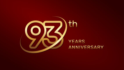 93th anniversary logo design in gold color isolated on a red background, logo vector illustration