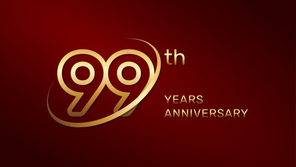 99th anniversary logo design in gold color isolated on a red background, logo vector illustration