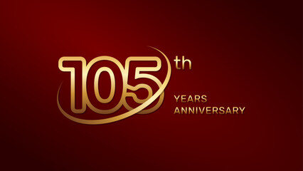 105th anniversary logo design in gold color isolated on a red background, logo vector illustration