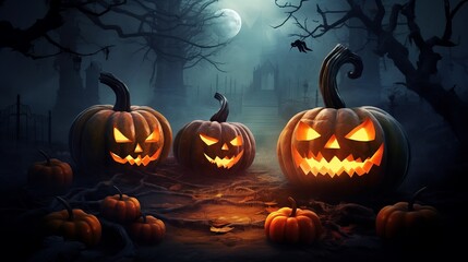 Obraz premium Halloween poster template with pumpkins Generative AI