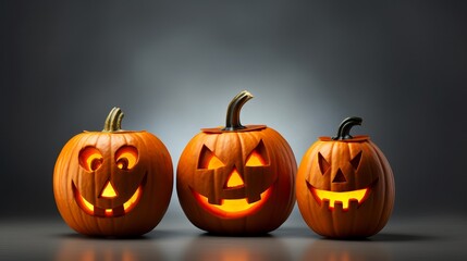 Halloween pumpkins flat lay composition with one Jack-o'-lantern Generative AI