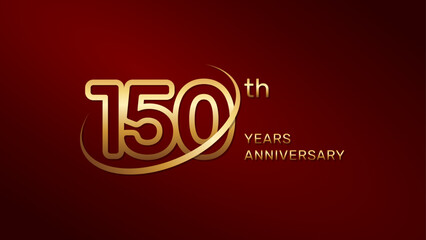 Fototapeta na wymiar 150th anniversary logo design in gold color isolated on a red background, logo vector illustration