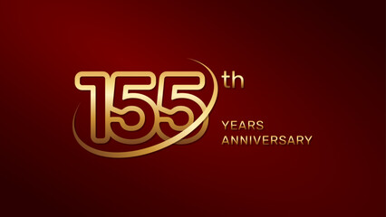 155th anniversary logo design in gold color isolated on a red background, logo vector illustration