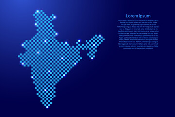 India map from futuristic blue checkered square grid pattern and glowing stars for banner, poster, greeting card