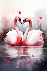 Convey your affection in an artistic manner with this exquisite watercolor card featuring two graceful swans, ideal for Valentine's Day. Ai generated