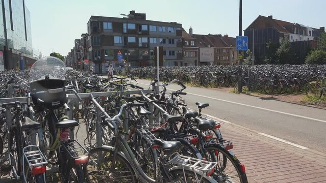 Bicycles parking lot near the train station of Ghent in Belgium