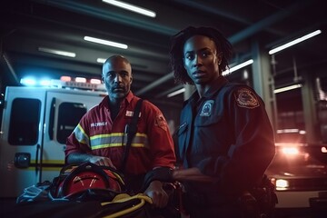 Fototapeta na wymiar man and woman emergencies ambulance workers in action