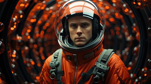 Futuristic motion cinematic scene conceptual photo, red thones, space style