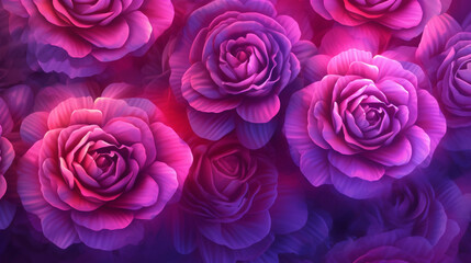 Illustration de plusieurs roses mauve dans un style futuriste. Fleur, plante, nature. Image pour conception et création graphique - obrazy, fototapety, plakaty