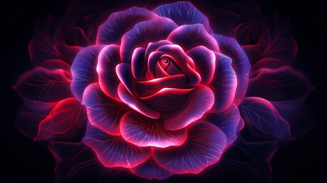 Illustration d'une rose violette et rose dans un style futuriste. Fleur, plante, nature. Image pour conception et création graphique