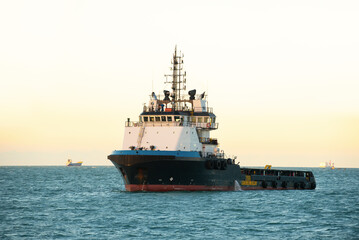 Large tanker anchored in the sea.