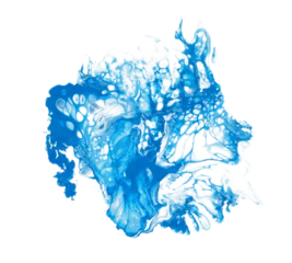 Foto op Aluminium PNG Art Abstract flow pour acrylic, ink and watercolor marble painting. Blue and white color wave texture blots on  transparent background. © Liliia