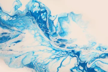  Art Abstract flow pour acrylic, ink and watercolor marble painting. Blue and beige color wave texture blots background. © Liliia