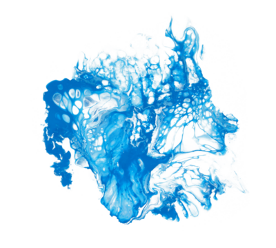 PNG Art Abstract flow pour acrylic, ink and watercolor marble painting. Blue and white color wave texture blots on  transparent background.