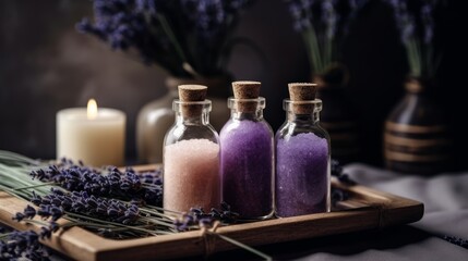 Obraz na płótnie Canvas Lavender Bath Salt and Massage Oil. AI generated