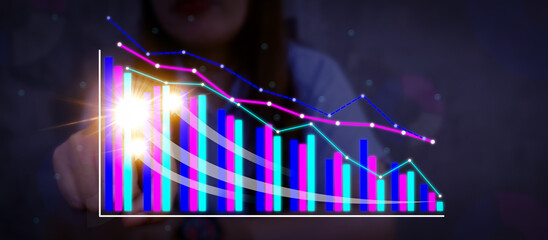 Business growth concept, show marketing graph analyzing stock market changes with achieve the target marketing