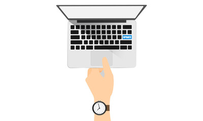 Blue update button on a computer keyboard vector eps 10 graphic on a white background