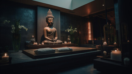 Concept of AI generated spa lounge with Buddha