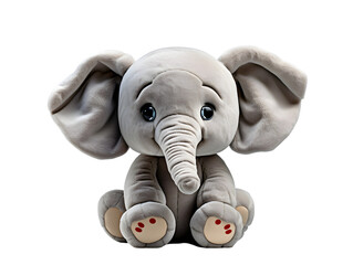 smiling elephant, full figure - plush toy, transparent background. Generative AI.