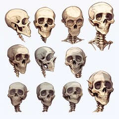 The Many Faces of Bones: Skeleton Character Sheet Showcasing Various Angles and Moods.