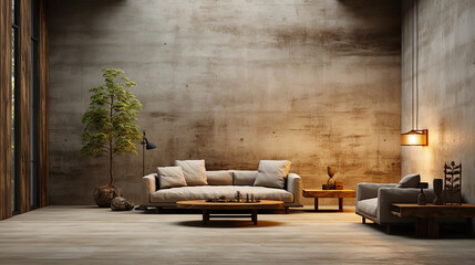Minimalist industrial aesthetic: textured concrete wall lit by unseen light source - Generative AI
