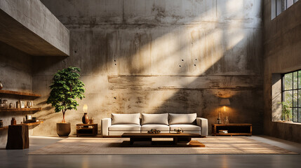 Simplicity in design: textured concrete wall under powerful indirect lighting - Generative AI