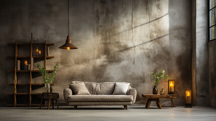 Industrial minimalism: raw concrete wall illuminated by dramatic indirect light - Generative AI