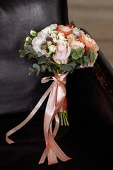 Beautiful wedding bouquet. Background for congratulations on Women's Day, International Women's Day, wedding invitations.
