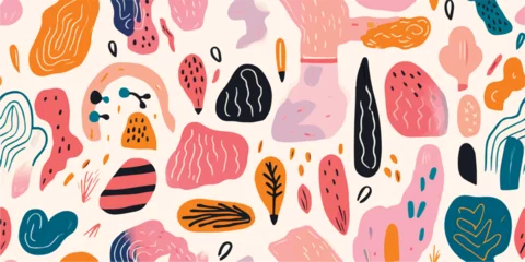 Muurstickers Seamless pattern of trendy design elements. Collection of different hand drawn shapes and textures. Vector © Eli Berr