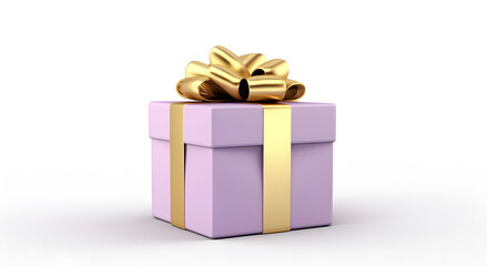 Obraz premium Lilac gift box with gold ribbon on white background.
